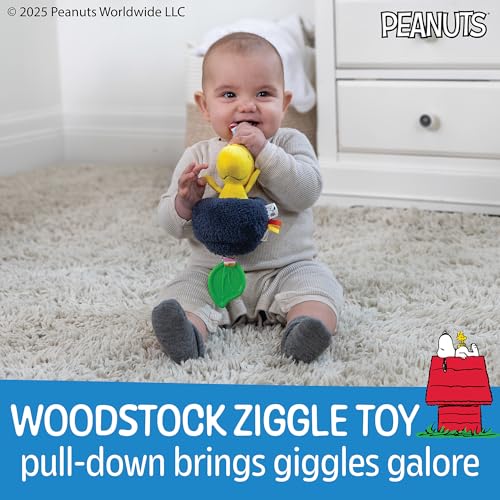KIDS PREFERRED Peanuts Charlie Brown Toys Woodstock Baby Pulldown Ziggle Sensory Toy for Kids & Toddlers for On The Go Fun with Stroller Car Seat Loop