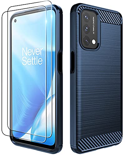Dzxouui Compatible for Oneplus Nord N200 5G Case with 2 Pack Screen Protector,Oneplus Nord N200 5G Case Cover,Protective Cover Shockproof Soft TPU Phone Cases for One Plus Nord N200 5G(DL-DarkBlue)