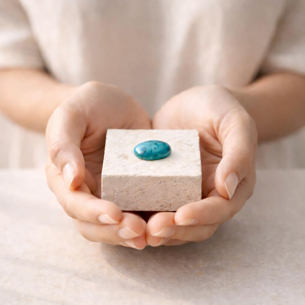 Authentic and Spiritual Protection Stones from Israel, Turquoise Stone on Jerusalem Dolomite Limestone for Religious Inspiration and Meditation
