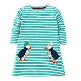 Toddler Girl Casual Long Sleeve Dress Cotton Cartoon Embroidered Christmas Green Striped Bird Outfit 2T