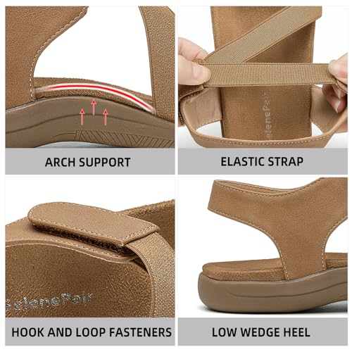 SelenePair Women's Arch Support Walking Flat Sandals Comfort Orthotic Slides With Hook And Loop Fasteners3