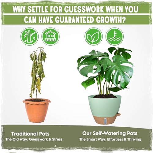 Self-Watering Pots for Indoor Plants 4 Pack, 6/8/10/12 Inch Outdoor Planters with Water Level Indicator&Deep Reservoir, Decorative Flower Pots for Indoor Plants,Home Decor (Green, 12+10+8+6 inch) - Image 7