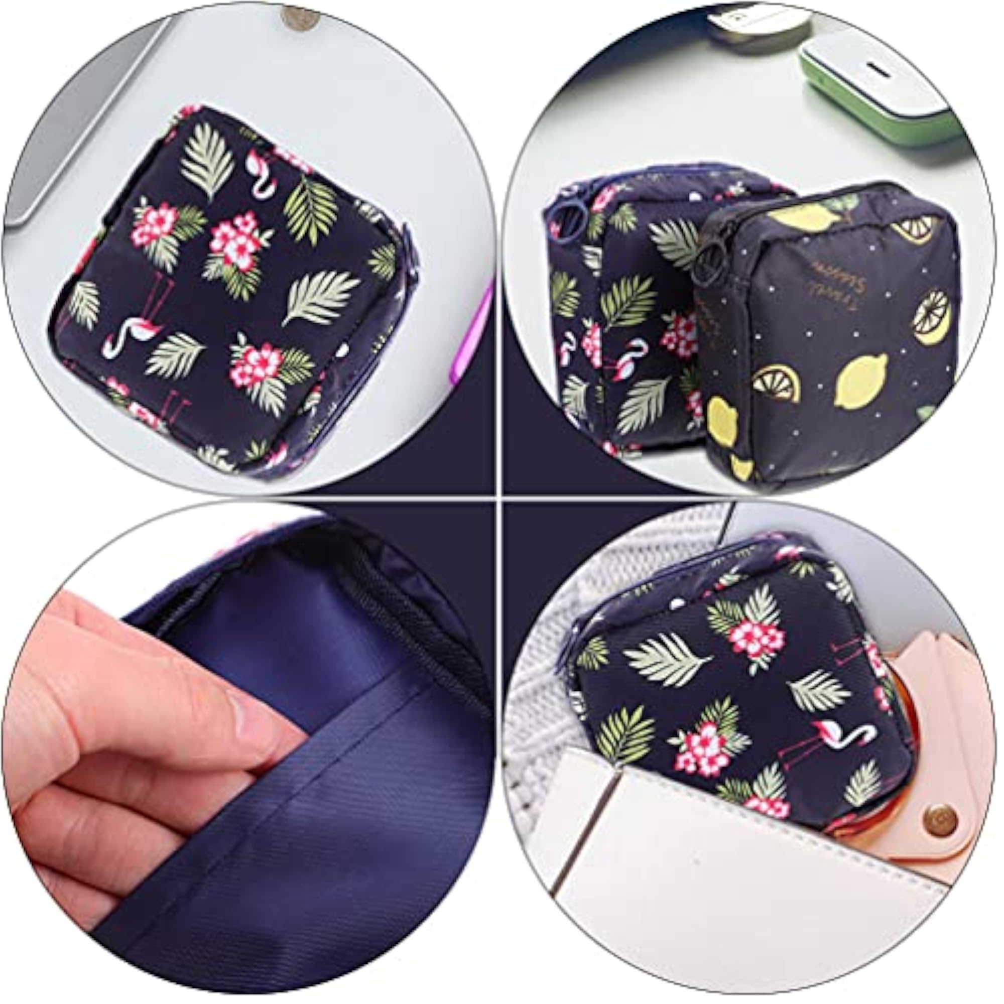 Floral Sanitary Napkin Storage Bags, 4pcs Portable Pouch Set