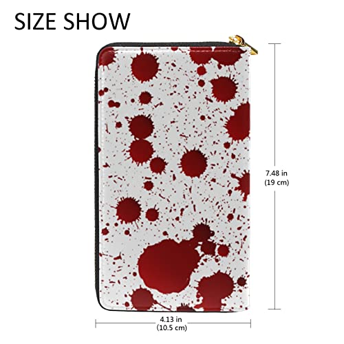 Seamless Real Red Blood Drop Ink Splatter Paint Art on White Leather Long Wallet Organizer with Zipper Purse Clutch Bag for Women Men Key Card Coin Passport Checkbook4