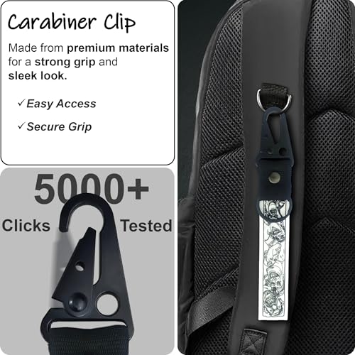 Image of SnapStrap Doodle Carabiner Keychain Strap (Lightweight and Compact) | For Bike, Keys ID Badge Wallet Holder and Everyday Carry Items, Wrist Keychain (Road Rush)