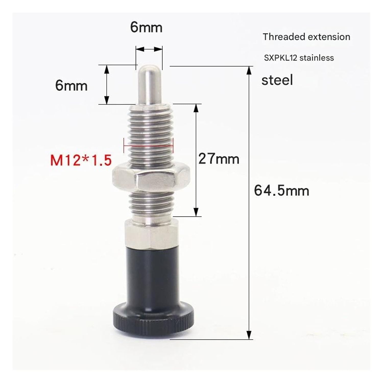 Plunger Pin, Retractable Knob Plunger Carbon Steel Spring Return Indexing with M8/10/12/16 Thread,Indexing Plunger(M12,Stainless Steel)