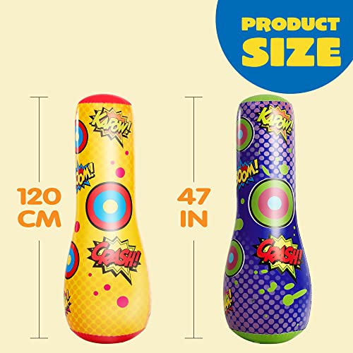 2 Pack Inflatable Bopper, 47 Inches Kids Punching Bag with Bounce-Back Action, Inflatable Punching Bag for Kids - Image 5