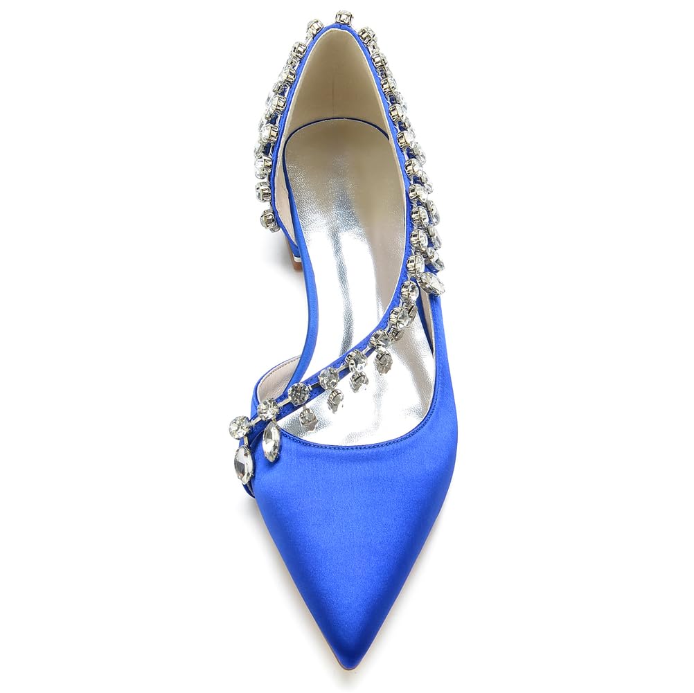 Scarpe da Sposa Donna a Tacco Basso - Eleganti Scarpe Basse in Raso con Punta a Spillo e Strass - Perfette per Sposa Prom Balletta Slip-On