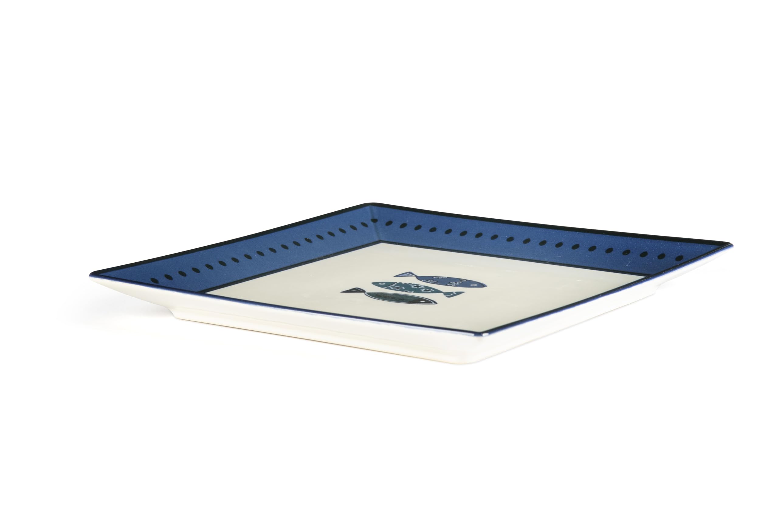 Excelsa Ocean, Set 6 Piatti in Ceramica, 24x24 cm, Decorazione Pesci Blu, Rettangolare