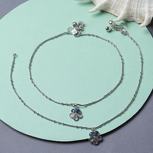 Set Of 2 Rhodium-Plated Floral Anklets