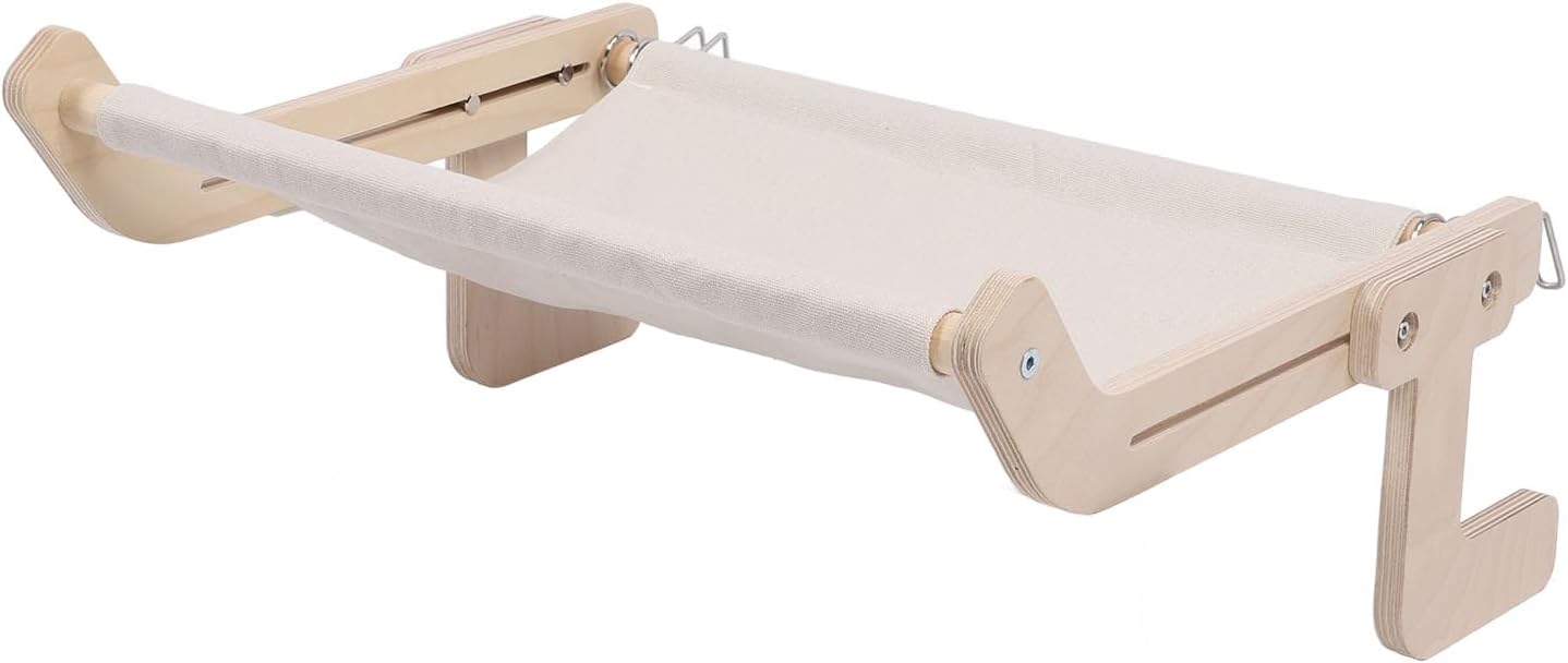 Cat Window Perch | Sturdy Wood Frame Hammock for Beds/Glass Panels/Walls | Comfortable Cat Bed for Lounging & Bird Watching | Easy Assembly, No Tools
