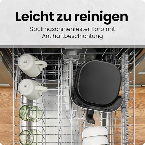 Chefman 5,7L Heißluftfritteuse, schnell & einfach, kompakte Heissluftfritteuse mit Hi-Fry Technologie, Touch Controls mit 4 Voreinstellungen, antihaftbeschichtet & spülmaschinenfest - Schwarz 6
