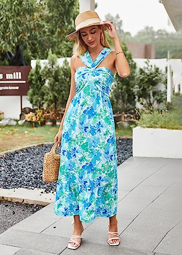 Image of GRACE KARIN Womens Summer Floral Dresses 2026 Boho Maxi Dress Flowy Halter Sundress Casual Vacation Beach Clothes with Pocket