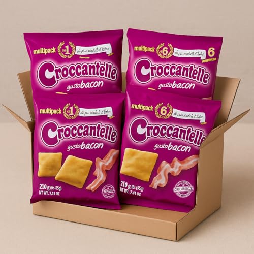 Croccantelle Gusto Bacon – Snack Salato Italiano con Olio d’Oliva 4 Confezioni ogni Confezione contiene 6 Bustine Croccanti, Saporite e Perfette per Ogni Pausa