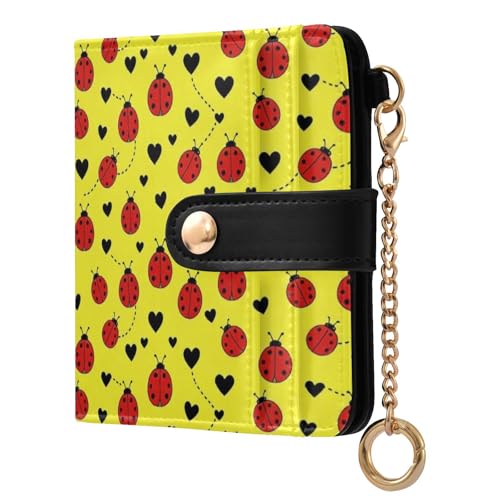 Porte-cartes fin femme jaune motif coccinelle amusant avec sa poche zippée compacte