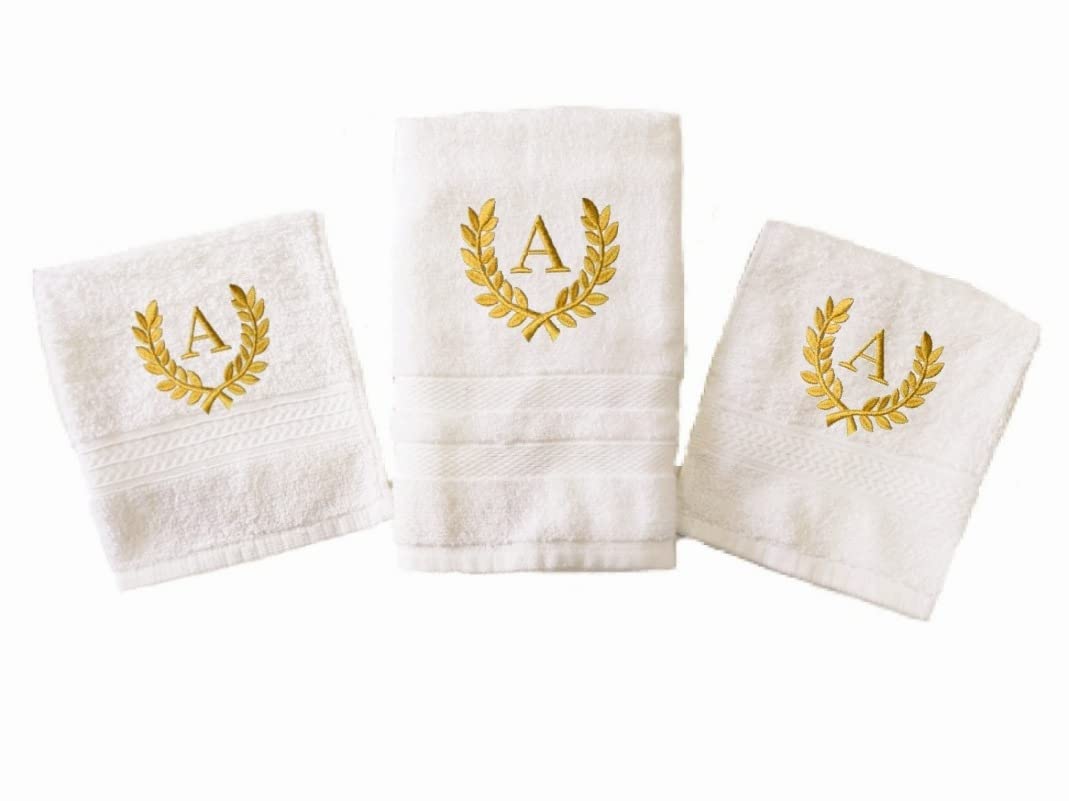 Mrunals Fashion-1 Hand & 2 Face Towel with Alphabet Embroidery(Pack of 3), Golden Embroidery, Hand Towel 150 GSM Size 16 (W) X 27(L) inch, Face Towel 60 GSM Size 12 X 12 inch (Golden Embroidery A)-image-40