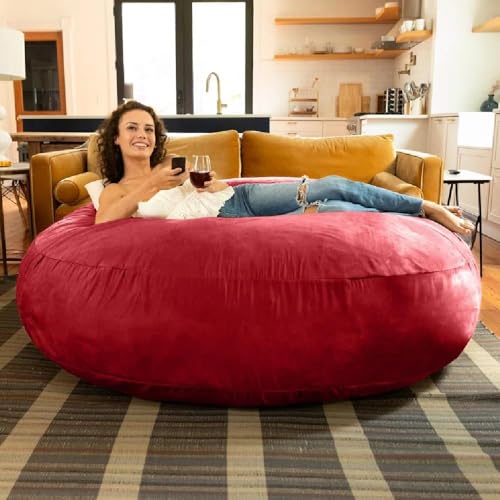 TRP Multifunctional Giant Bean Bag Chair 6 Foot with Soft Plush Comfortable Seating | Pretty Red Maroon Color Zipper Closure Refilable Washable Cover Fluffy Cozy Lighweight Supportive Durable