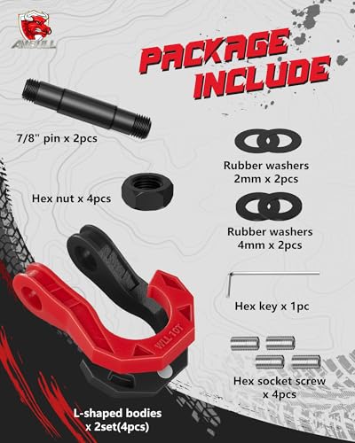 Image of 3 /4 inch D Ring Separate Shackles, 52,910lbs Break Strength Easy Open Towing Winch Shackles, Heavy Duty Shackles with 7 /8 inch Screw Pin for Tow Strap Winch Off Road Vehicle Recovery, BlackRed