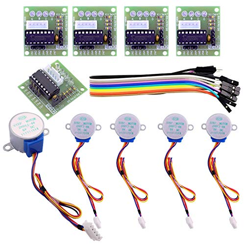 Elegoo 5pcs Moteurs Pas à Pas 5V 28BYJ-48 Stepper Motor + 5pcs Driver Board Carte Pilot ULN2003 + Câble Dupont Mâle vers Femelle