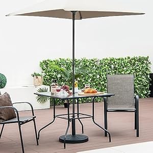 Tangkula 35 Inch Patio Bistro Table with 1.5” Umbrella Hole, Tempered Glass Top Outdoor Indoor Dining Table with Heavy-duty Metal Frame, Square Coffee Table for Living Room, Garden, Backyard, Poolside Tangkula 35 Inch Patio Bistro Table with 15 Umbrella Hole Tempered Glass Top Outdoor Indoor Dining Table with Heavy duty Metal Frame Square Coffee Table for Living Room Garden Backyard Poolside