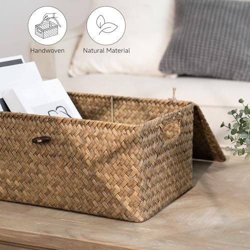 Image of StorageWorks Wicker Basket with Lid, Storage Baskets with Lids, Brown