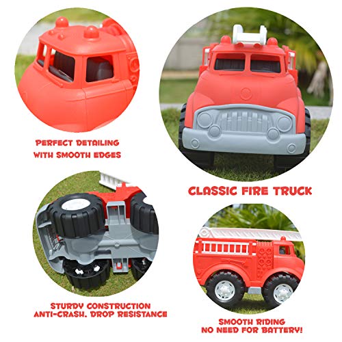 Big Plastic Toy Fire Truck For Toddlers Boys And Girls | Red Fireman Engine Vehicle With Rescue Ladders For Indoor And Outdoor Imaginative Play (Red) #TOP3