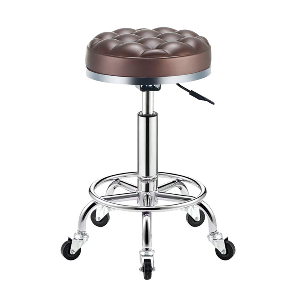 Barstools Kitchen Breakfast Bar Stool Chair Counter Swivel Adjustable Height Faux Leather Soft Seat Max Load 120 kg (with Pulley) (Color : BROWN)