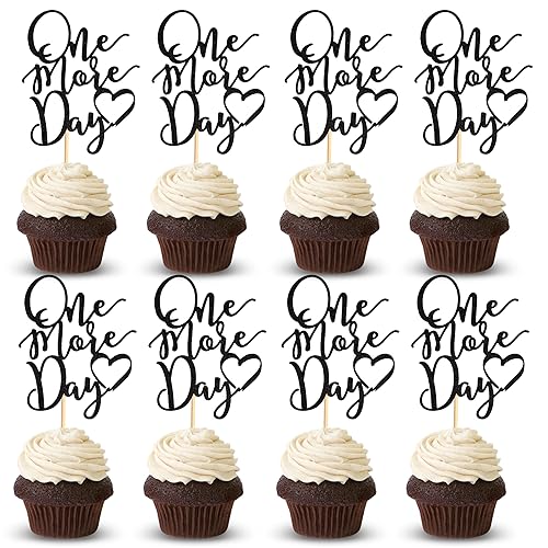 Arthsdite 24Pcs One More Day Cupcake Toppers Glitter Wedding Rehearsal Dinner Cupcake Picks Decoration for Wedding Countdown Theme Party Cake Decorations Supplies - Black Glitter