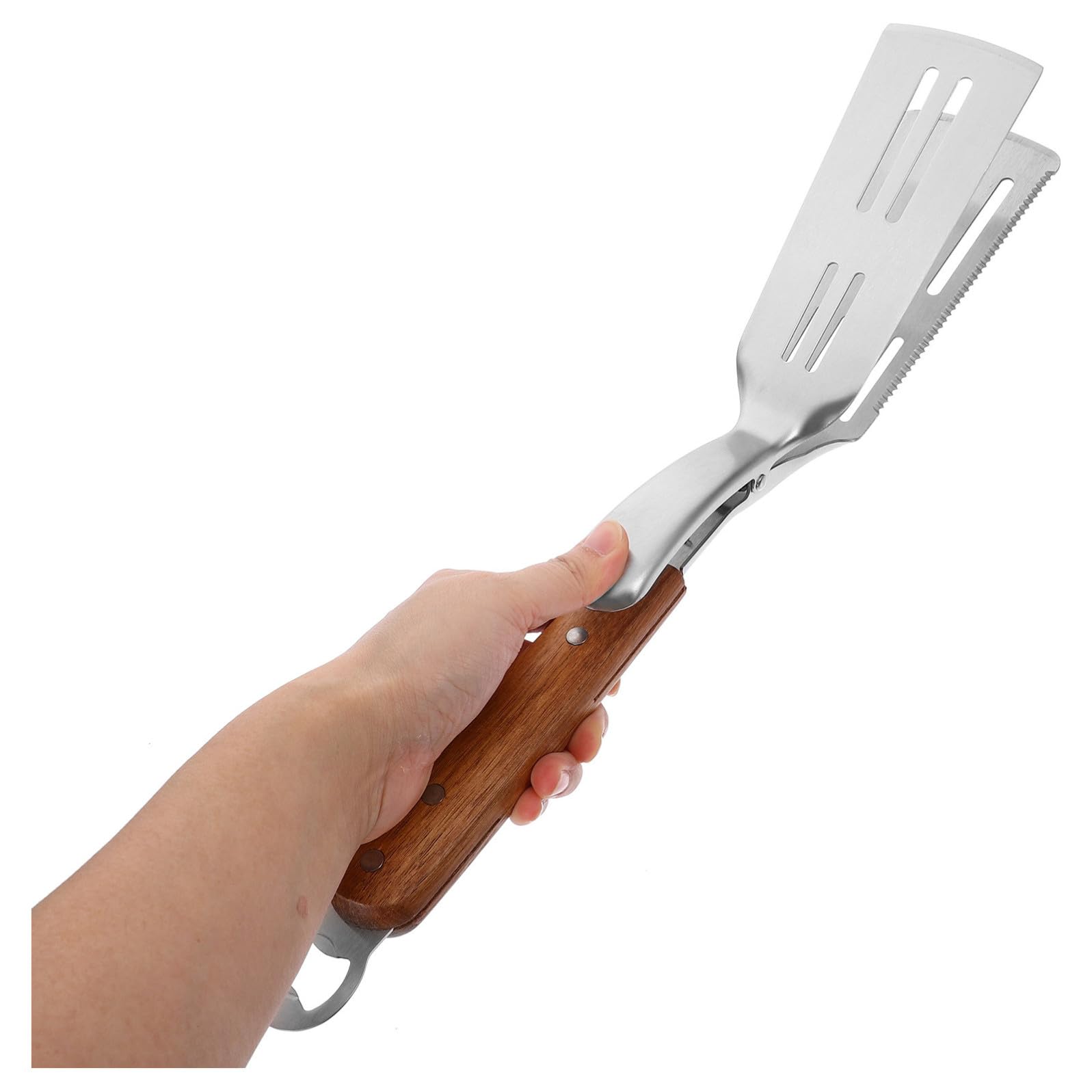 ARTIBETTER Pinza per Cucina in Acciaio Inossidabile Manico in Legno, Strumento Versatile per Afferrare Cibo Fritto, per Colazioni e Barbecue