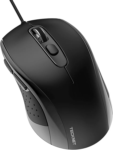 TECKNET Alpha USB Mouse, Wired High Defintion Optical Desktop Mouse With 3600 DPI Tracking, Gaming Grade Sensor, 6 Buttons, Business Office Mouse, Great Mouses for Graphic Design