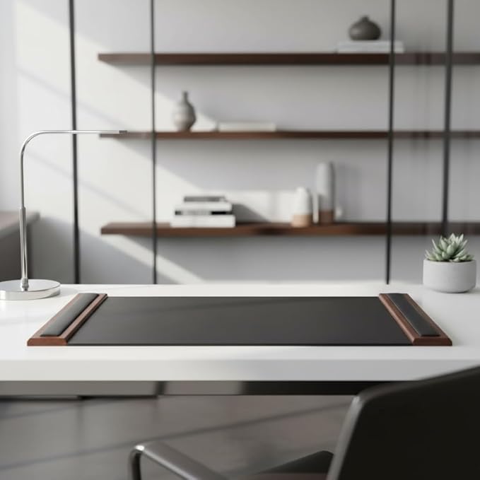 Dacasso Wood & Leather Desk Pad con Rieles Laterales - Protector de Escritorio (Nogal y Negro, 86 x 51 cm) miniatura 2