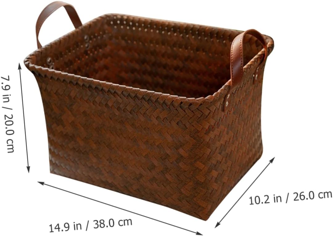 IMIKEYA Multipurpose Woven Storage Basket with Leather Handles Medium Decorative Laundry Hamper for Bathroom Nursery Bedroom and Living Room Capacity Organizer for Clothes and Snacks Easy