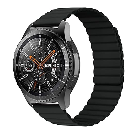 iBazal 22 mm armband silikon, klockarmband, silikonarmband, armband, ersättning för Samsung Galaxy Watch 46 mm, Gear S3 Frontier/Classic, Huawei GT/2Classic/Honor Magic, Ticwatch Pro. Herr klockarmband Magnetisk – svart