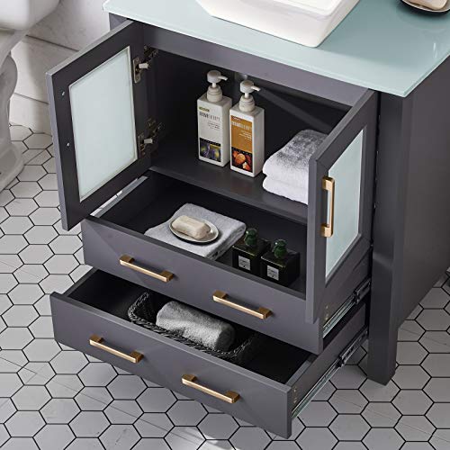 30 Inch Dark Gray Bathroom Vanity Sink Combo,Bath Vanity with Sink Single Bathroom Vanity Cabinet with Ceramic Sink,Modern Bathroom Vanity Set with 1 Shelf 2 Drawers