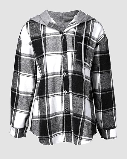CHICME Womens Lightweight Casual Jacket Plaid Long Sleeve Shacket Fleece Lined Hooded Jackets Warm Coat - Image 7