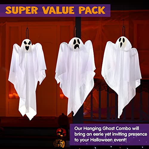 Image of JOYIN 3 PCS Halloween Party Decorations 27.5 inch Hanging Ghosts, Cute Flying Ghosts for Front Yard Patio Lawn Garden Party Decor and Holiday Decorations