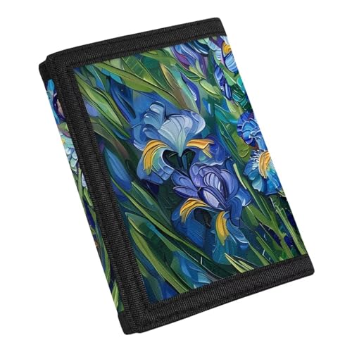 COEQINE Women Trifold Wallet With Orange Cats And Blue Iris Kawaii Cat Trifold Wallet Small Portable Travel Accessories2