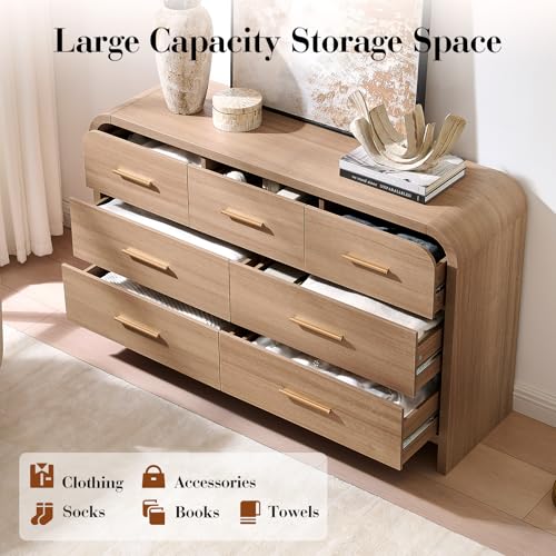 Image of Curved Drawer Dresser for Bedroom with 7 Drawers, 54'' Wide Chest of Drawer