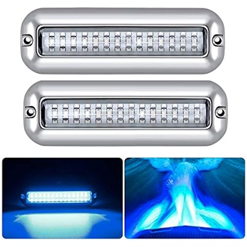 Kawell 42LED Boat Lights, Waterproof IP68 Stainless Steel Underwater Pontoon Marine Light Stern Boat Navigation Lights Drain Fish Boat Transom Lights(Blue 2pcs) Cover