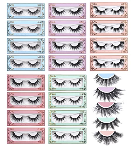 MAGEFY 20 Pairs False Eyelashes Christmas Gift Fluffy Volume Long Faux Mink Lashes Natural Look 5 Styles Wispy Fake Eyelashes Soft Reusable Eyelashes with Lashes Boxes (20 Pairs, 5 Styles)