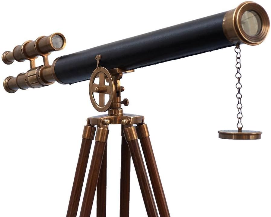 Floor Standing Antique Brass with Leather Griffith Astro Telescope 64" - Vinta