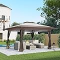 COBANA 13’x13’ Pop Up Gazebo, Outdoor Canopy Tent Shade with Metal Frame Mosquito Netting for Patio, Garden, Lawn, Backyard, Beige