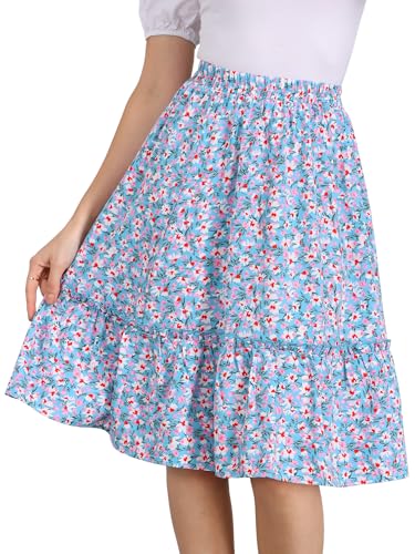 Allegra K Women's Knee Length Skirt Floral Elastic Waist Flowy Tiered A-Line Ruffle Skirt