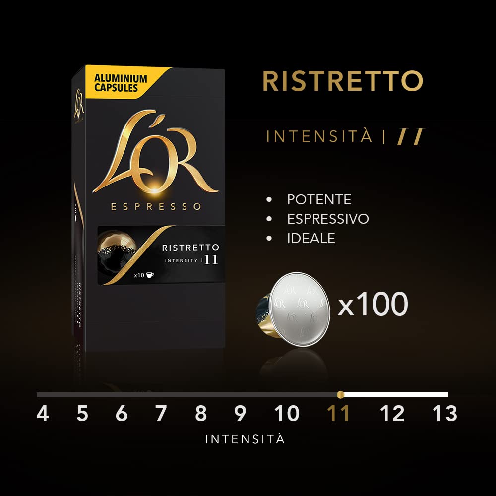 L'OR - Capsule Caffè Espresso Ristretto Intensità 11 + Caffè Espresso Decaffeinato Ristretto Intensità 9 - 200 Capsule Compatibili con Macchine Nespresso