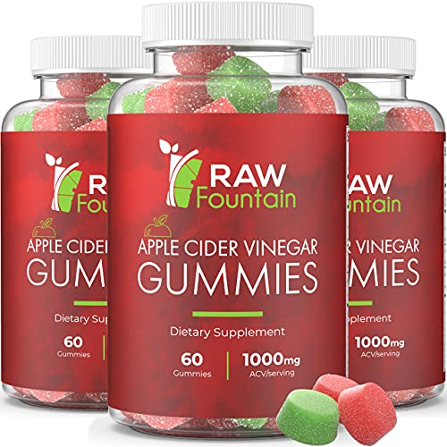 Raw Fountain Apple Cider Vinegar Gummies 1000mg, All Natural ACV Gummy Supplement with The Mother, Elderberry, Ginger and Turmeric, Supports Immunity, Detox and Weight Loss, 60pcs