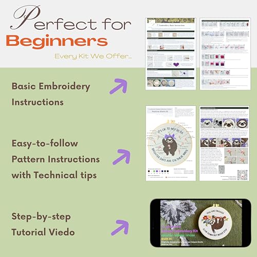 Image of La glaneuse Embroidery Kit for Adult, Beginner Embroidery Kit with Cute and Funny Animal Pattern, Seven Simple Stitches to Get a Positive Sloth, Mental Health and Stress Relief Gift for Him /Her