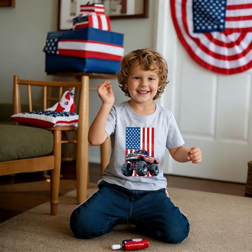 Image of Toddler Boys Girls 4th of July Short Sleeve Shirt - Kids Patriotic American Flag Memorial Day USA Tops 2-7T
