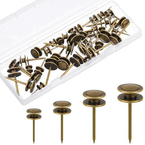 Image of Ferraycle 40 Piece Double Headed Picture Hangers Nails 4 Size Thumb Tacks for Wall Hanging Renter Friendly Decor Heavy Duty Push Pins Wall Nails for Drywall Frame Art, 10 /20 / 30 / 50lb(Bronze)