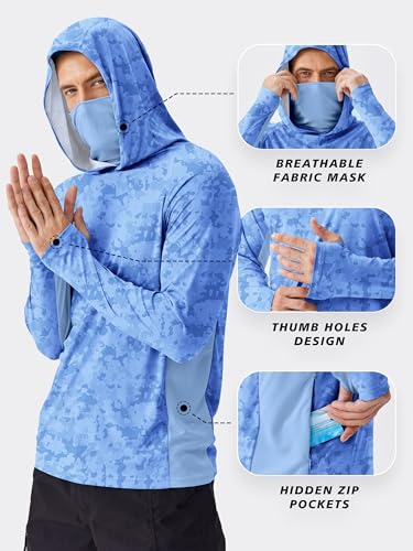 Image of PINSPARK Men's Sun Protection Hoodie with Mask UPF 50+ UV Long Sleeve Shirt Men Rash Guard Performance Fishing Hiking Shirt