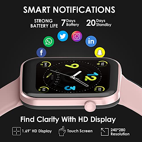 Image of Probus P15 Full Touch Smart Watch 1.69 inch Industry Leading Display With 7 Days Battery Life, IP67 Water Resistant ,Blood Oxygen and Heart Rate Monitor, Sleep & Step Tracker, Smart Notification And Multiple Watch Faces(Pink)